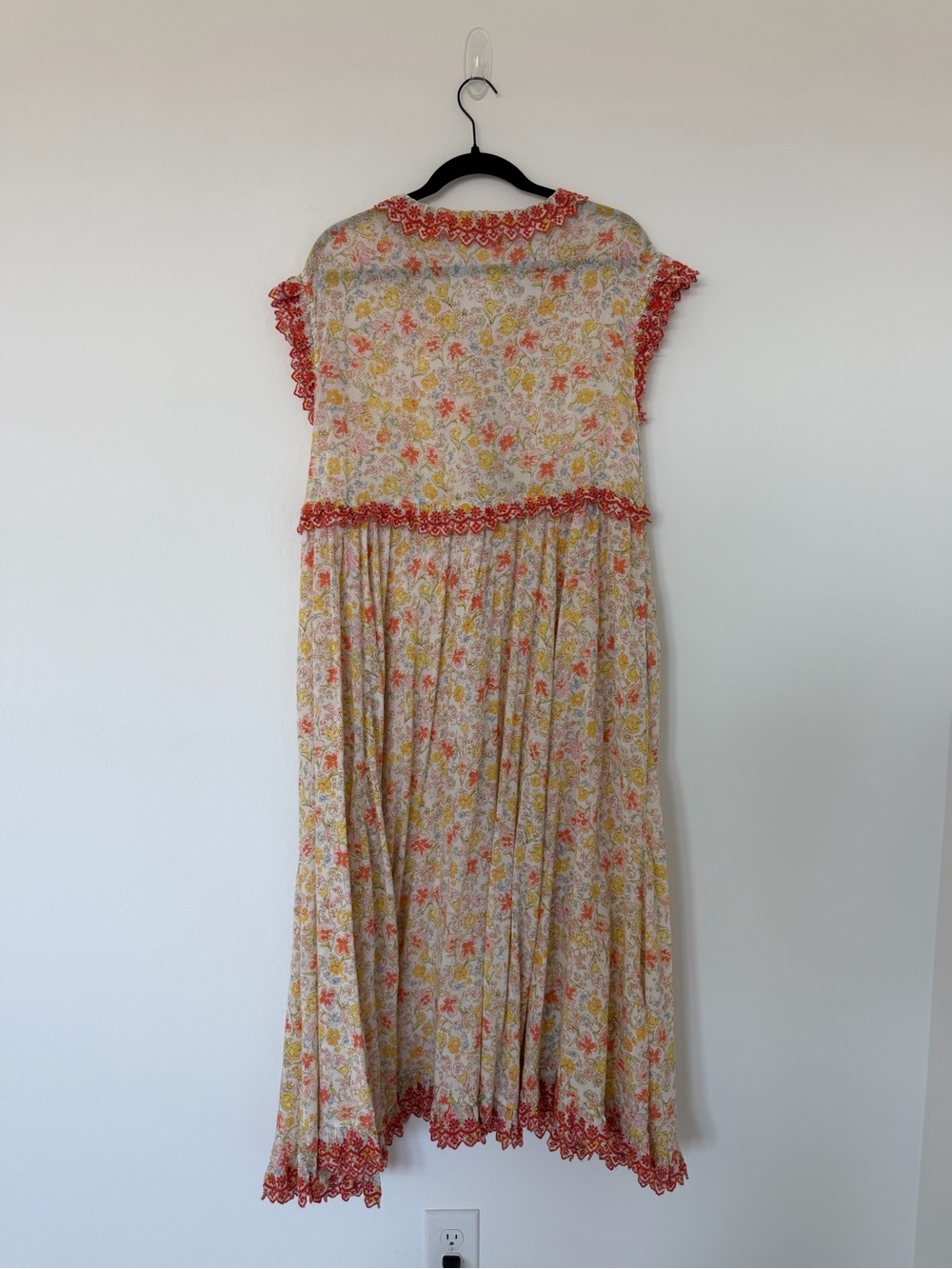 Free People Floral Lace-Trim Maxi Dress in Coral and Yellow - Picture 2 of 4